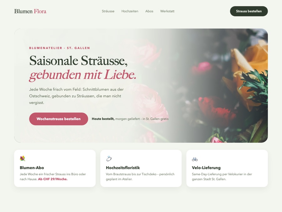 Design-Konzept: Website für ein Blumenatelier mit Abo und Lieferung