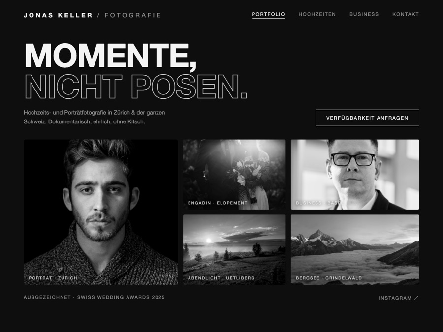 Design-Konzept: Portfolio-Website für Fotografie mit Schwarz-Weiss-Galerie