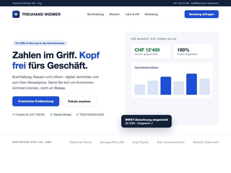 Design-Konzept: Website für ein Treuhandbüro mit Leistungsübersicht